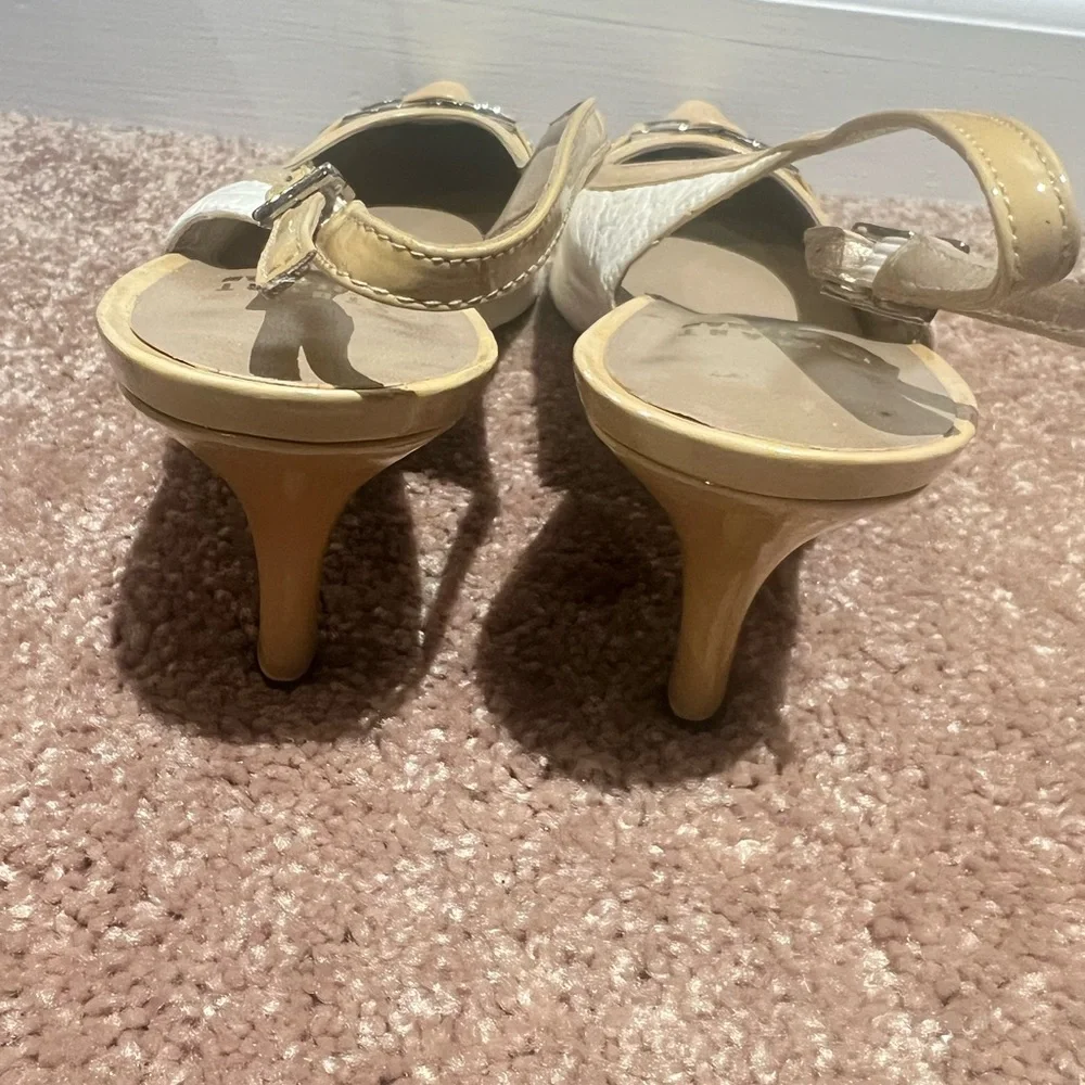 stuart Weitzman White and Yellow Slingback Heels - Picture 4 of 8